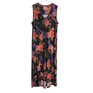 Johnny Was Jersey Floral Sleeveless Casual Midi Dress Size M Black Dark Romantic